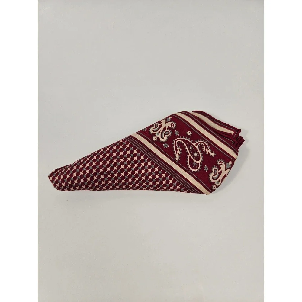 Adolfo Vintage Silk Scarf Burgundy Red Paisley Geometric Made in Japan Twill